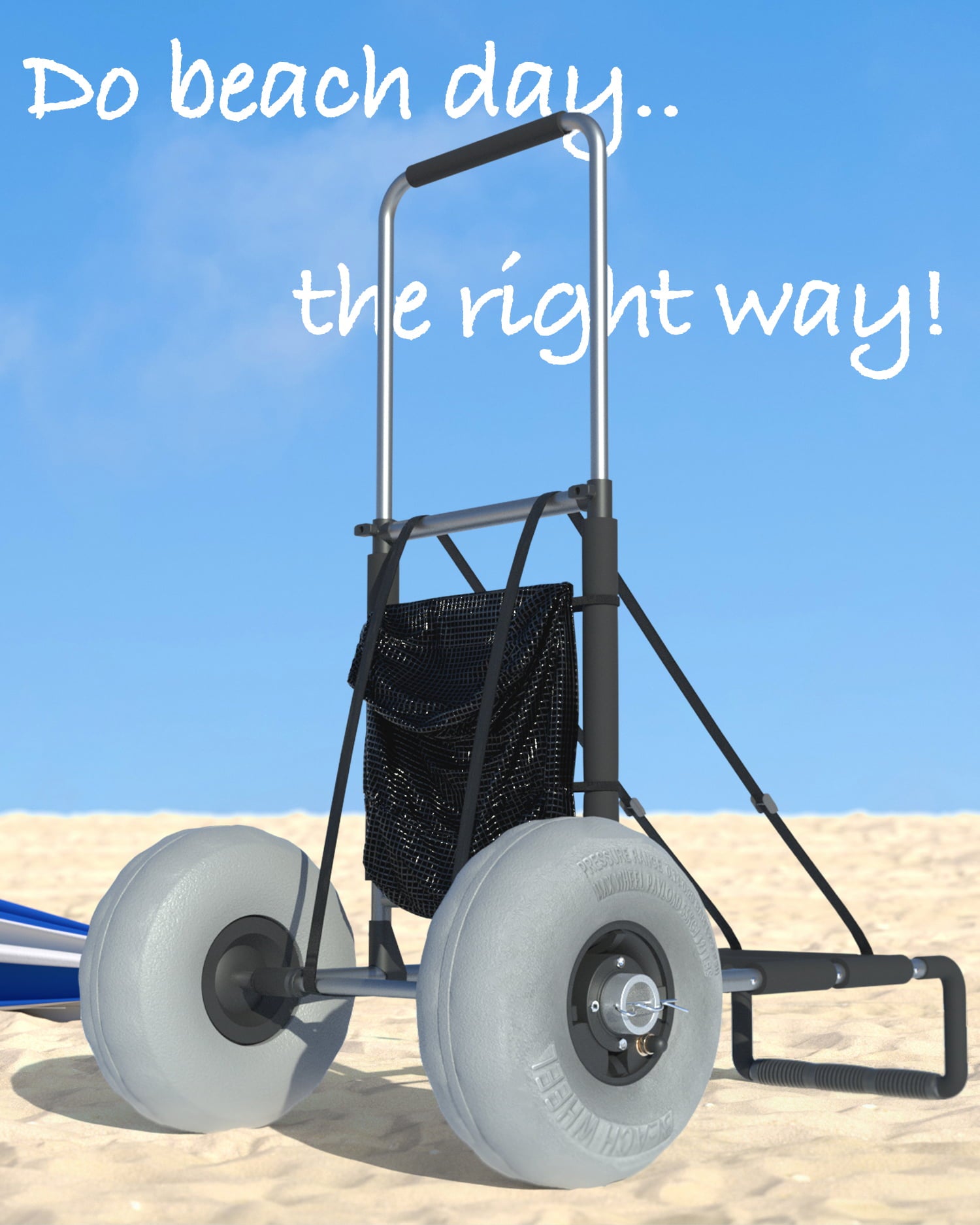 PoolSense Beach Wagon with Big Wheels for Sand， Collapsible Heavy Duty Beach Cart