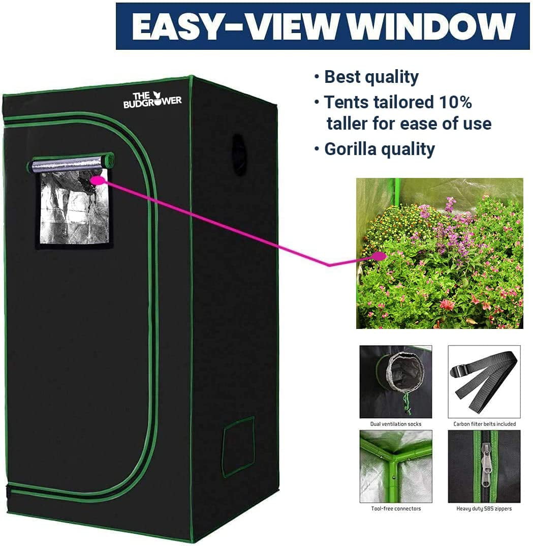 The Budgrower (24 in x 48 in x 60 in) (40 cu ft) Reflective Mylar Black Home Grow Tent/Nutrient Bundle