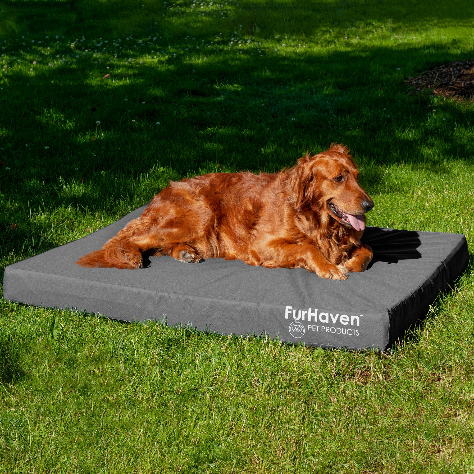 FurHaven Pet Products Deluxe Cooling Gel Memory Foam Orthopedic Oxford Indoor/Outdoor Water-Resistant Bed for Dogs and Cats， Stone Gray， Jumbo