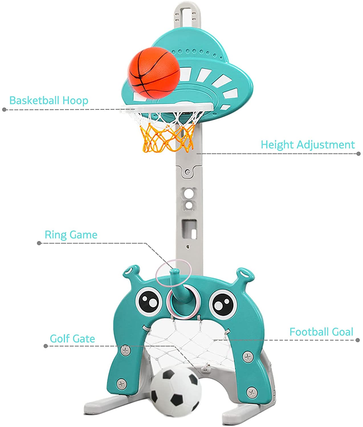 Ealing 4-in-1 Toddler Basketball Hoop Indoor and Outdoor Sports Activity Center for Basketball Hoop Football/Soccer Goal Golf Game Ring Toss Play Set Best Gift for Toddlers and Kids