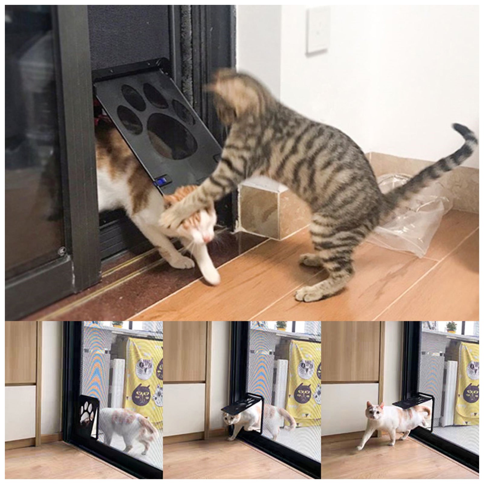 Pet Screen Door Cat Door Sliding Screen Pet Door with Magnetic Flap Lock Automatically for Small Cats Dogs