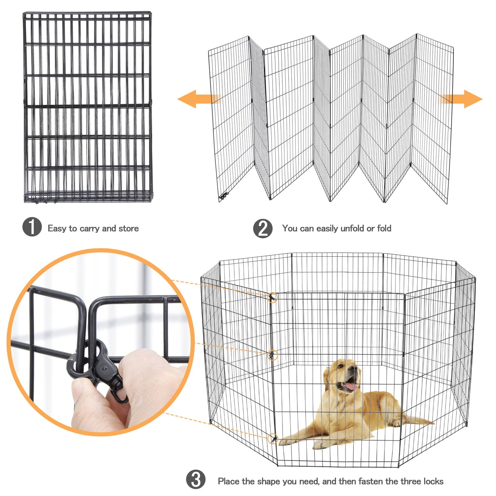 ZENSTYLE 36 Inch 8 Panels Indoor Outdoor Dog Playpen Large Crate Fence Pet Play Pen Exercise Cage