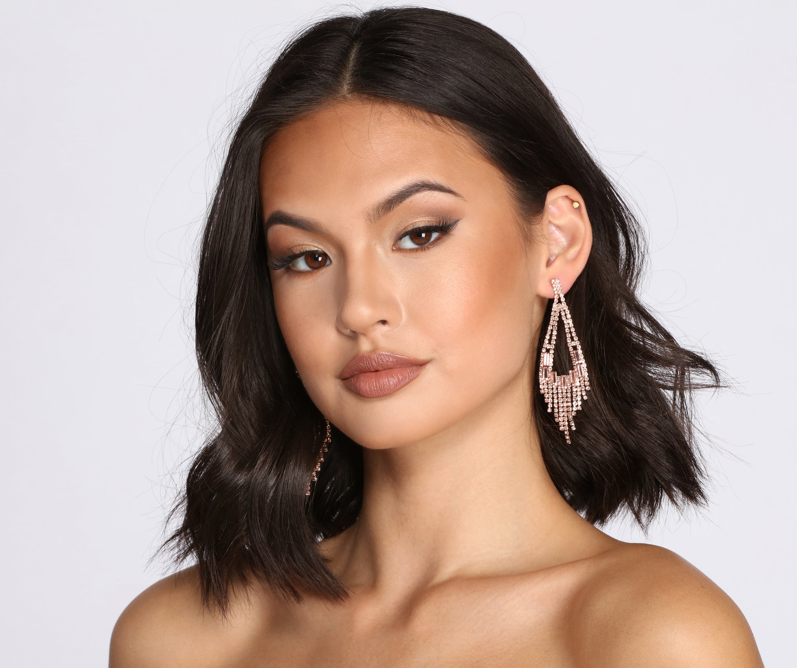 Rhinestone Fringe Chandelier Earrings