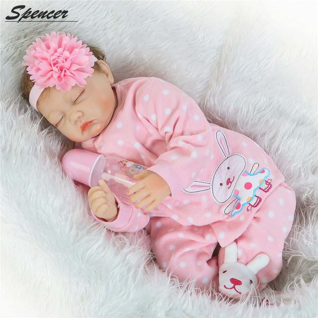 Spencer 22" 55cm Handmade Soft Silicone Vinyl Real Life Reborn Baby Girl Doll Pink Clothes Sleeping Newborn Toy