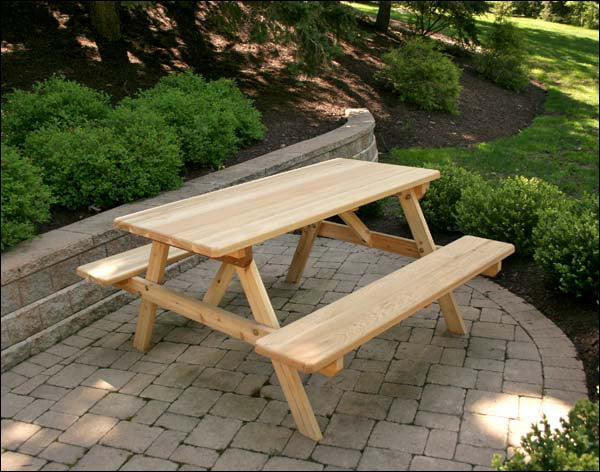 10' Red Cedar Picnic Table with Attached Benches