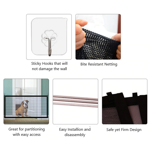 Adjustable Nylon Mesh Pet Gate - Dimensions 28 Inches X 70 Inches