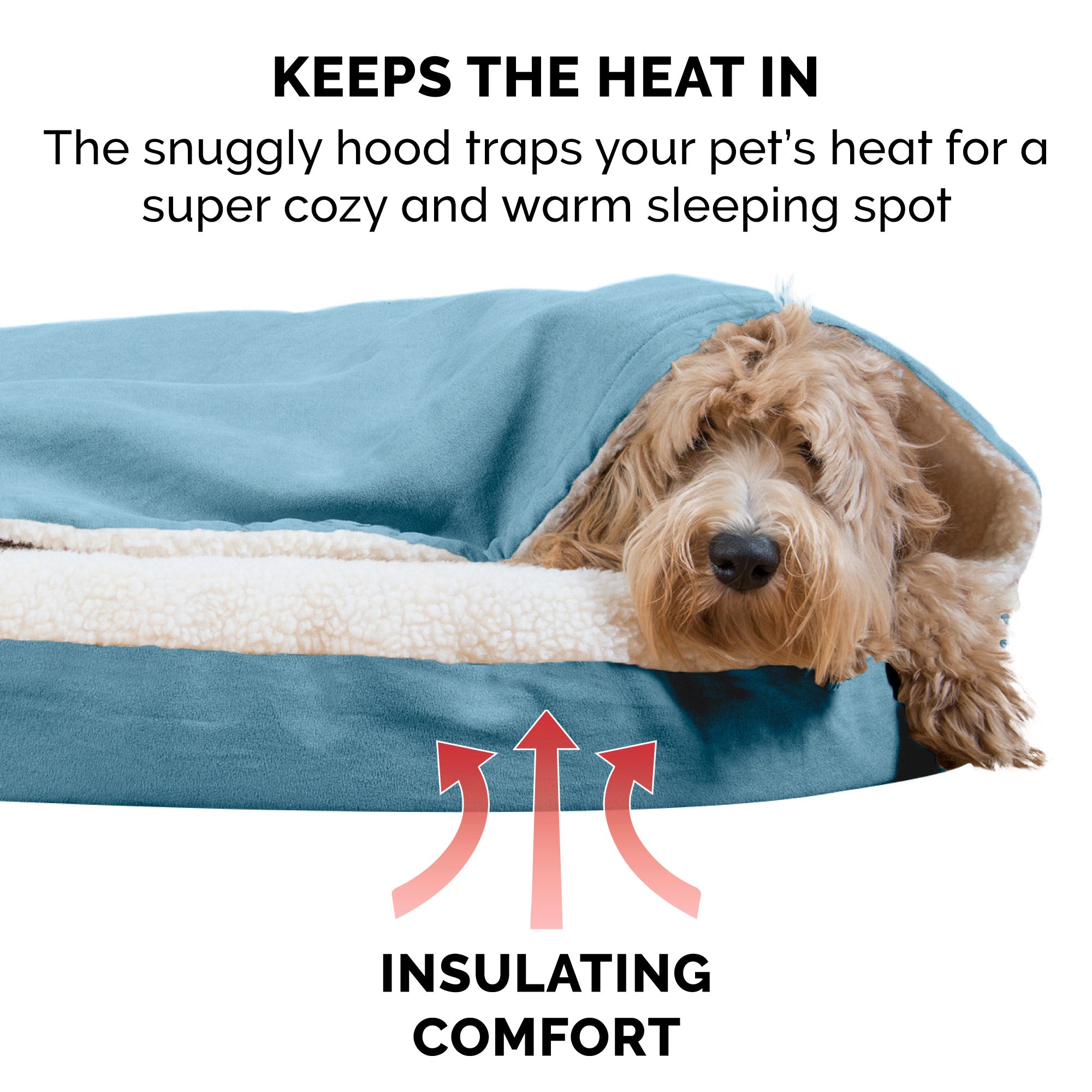 FurHaven Pet Products Orthopedic Faux Sheepskin Snuggery Burrow Pet Bed for Dogs and Cats， Blue， 44