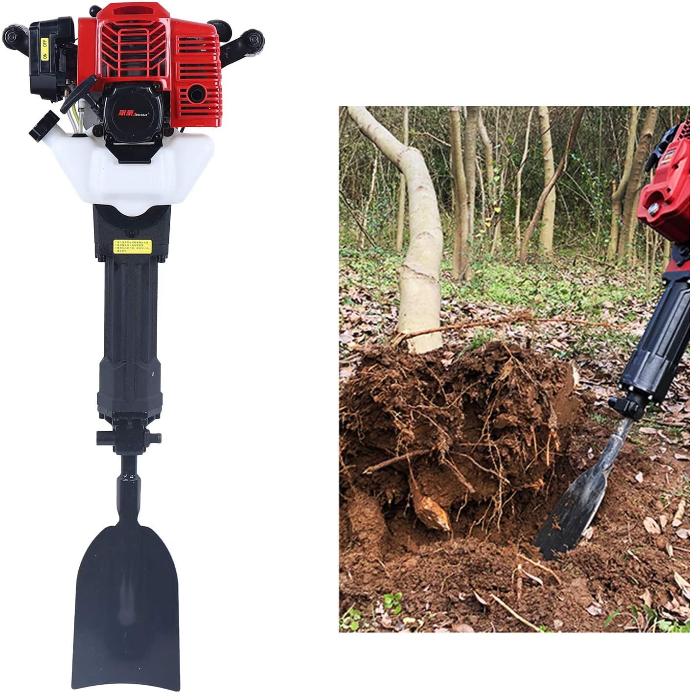 Miumaeov 1900W 52CC 2Stroke Gasoline Excavator Tree Planting Shovel Rock Drilling Machine