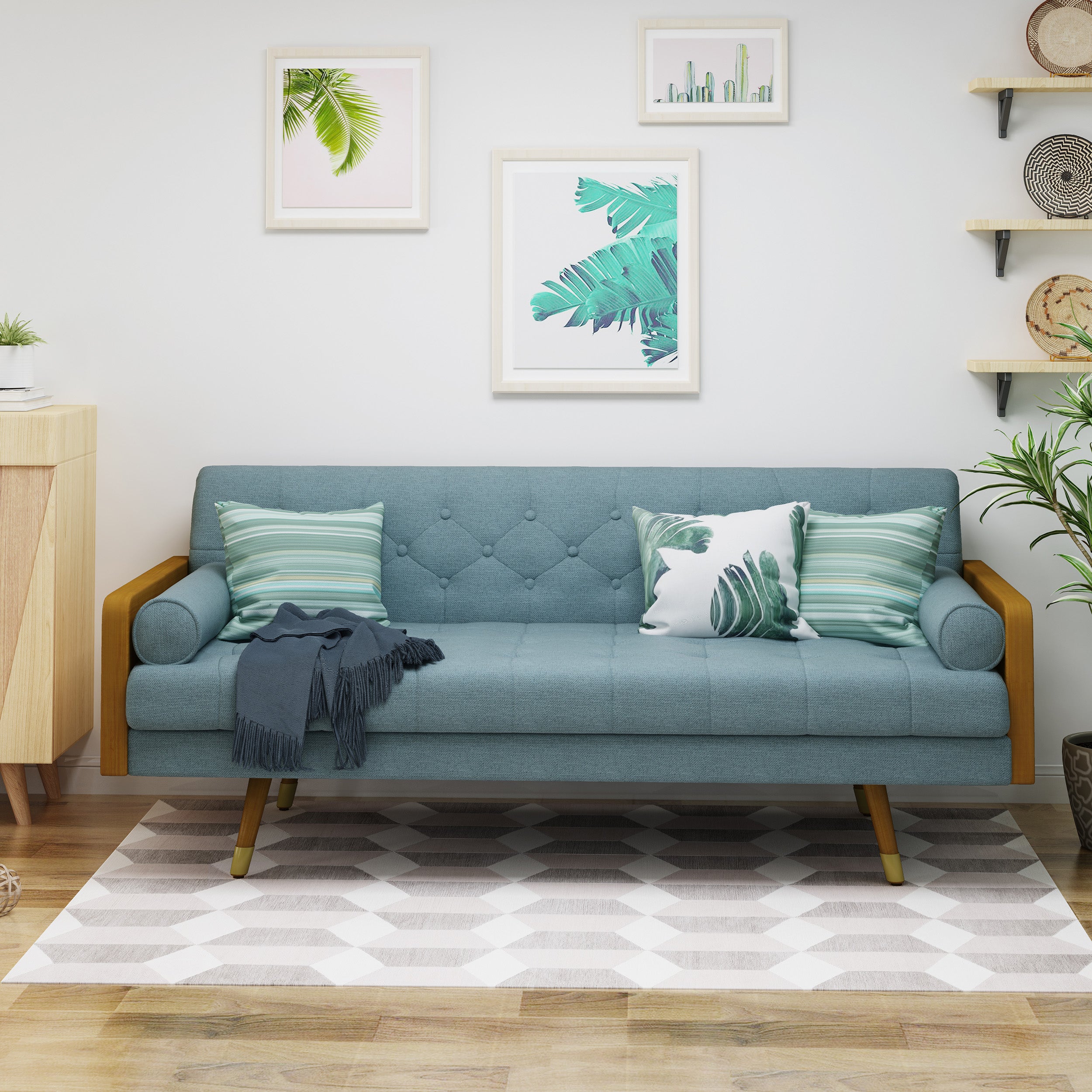 Aidan Mid Century Modern Tufted Fabric Sofa