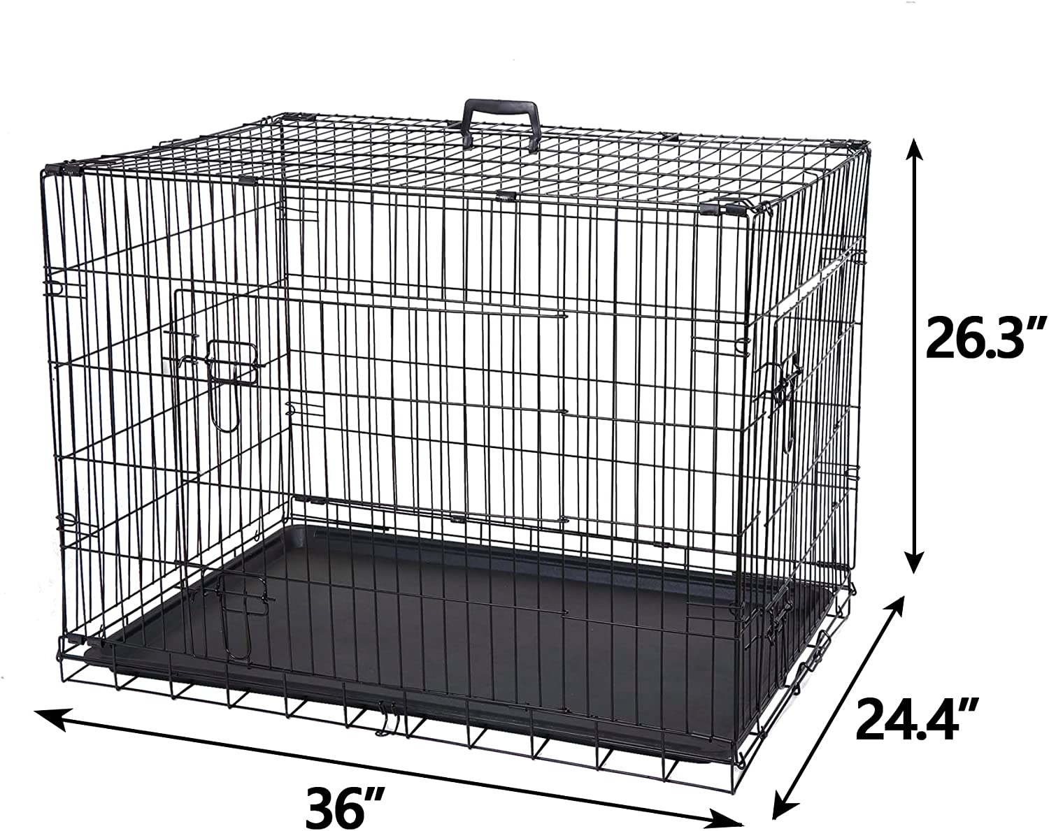 30/36/42Inches Double Door Dog Crate Folding Metal Wire Dog Kennel Cage with Tray for Small/Medium/Large Dogs Indoor Outdoor Travel Use