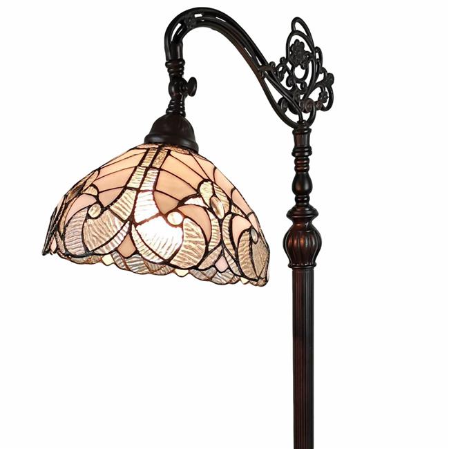 HomeRoots 478087 62 in. Traditional Shaped Floor Lamp with White Stained Glass Bowl Shade, Brown