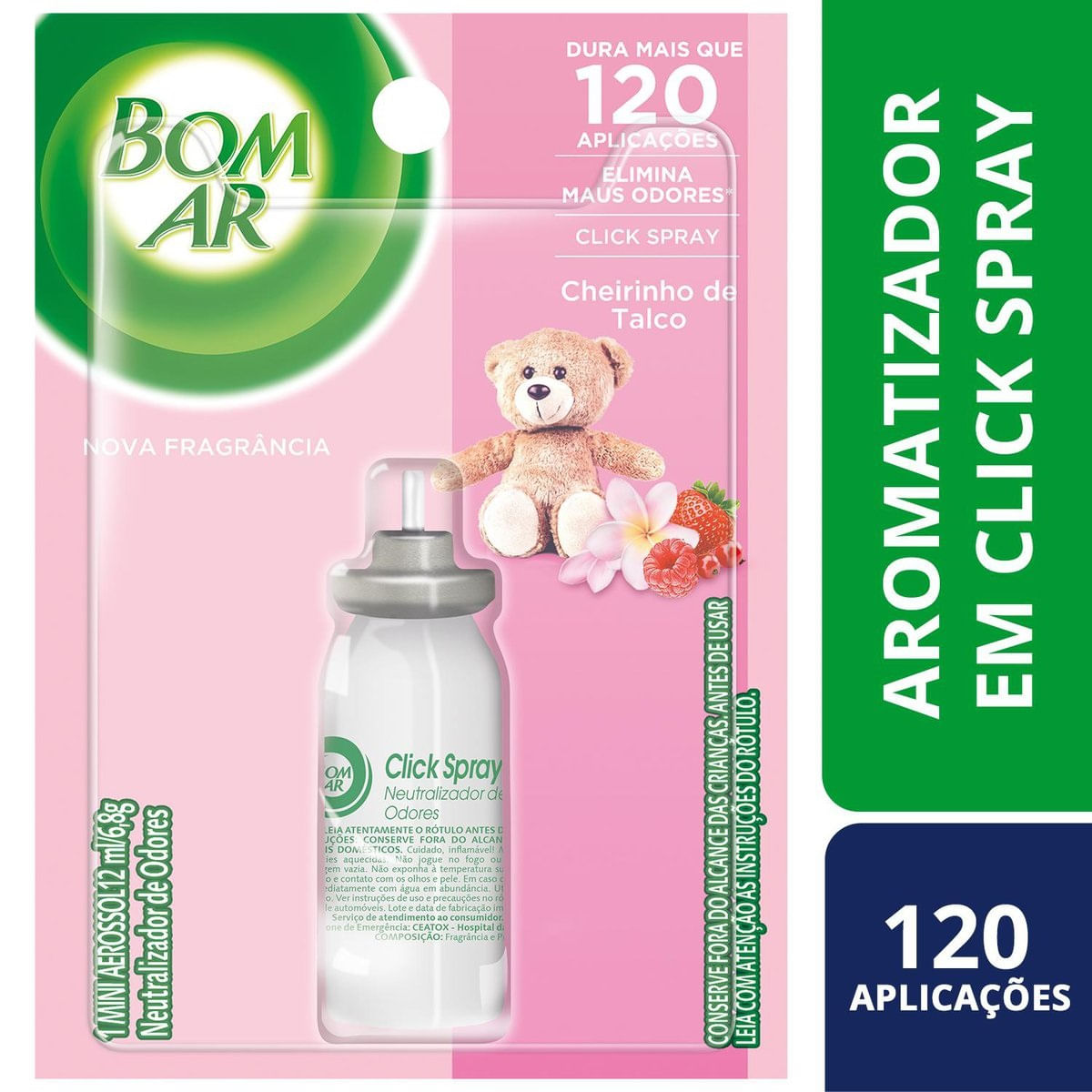 Aromatizador Bom Ar Click Spray Refil Cheirinho de Talco 12ml