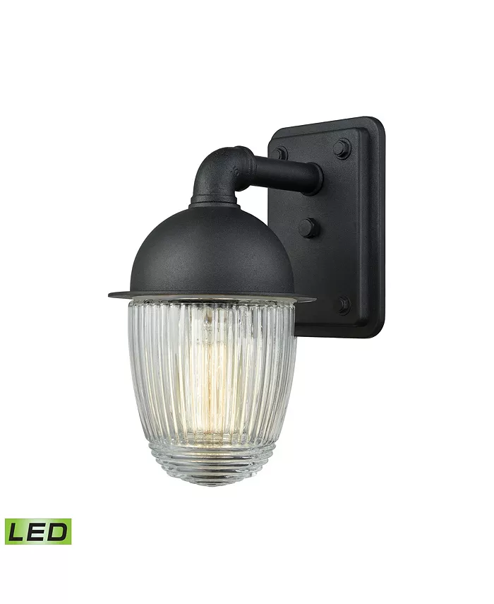 Macy's Channing 1 Light Outdoor Wall Sconce in Matte Black with Clear Ribbed Glass