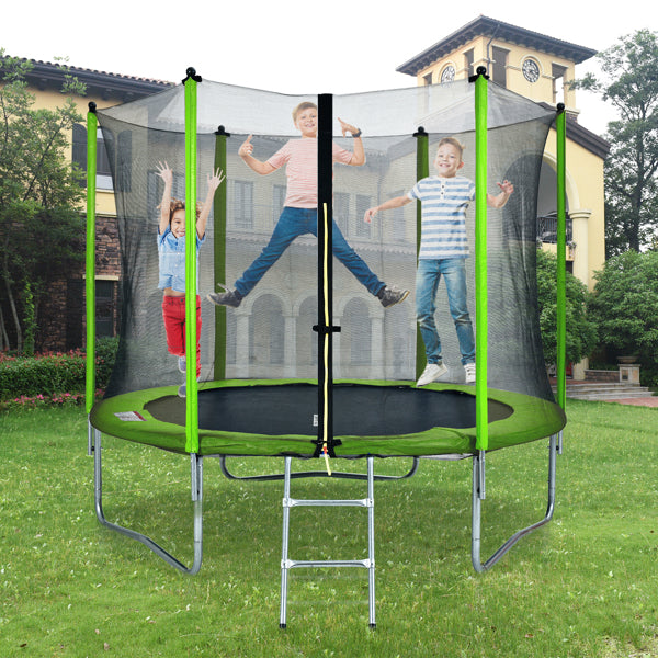 FEIKUQI 10 FT Round Trampoline for Kids with Safety Enclosure Net， Outdoor Backyard Trampoline with Ladder， Best Gift for Kids Childrens， Green