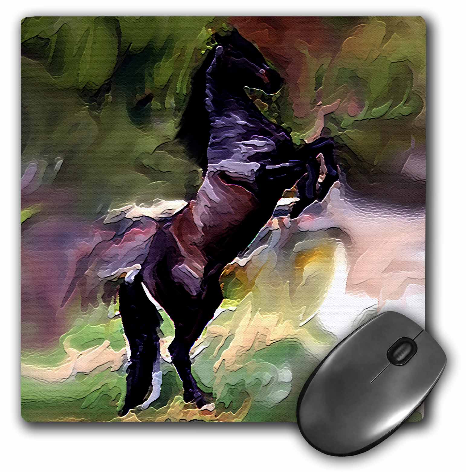 3dRose Black Horse， Mouse Pad， 8 by 8 inches