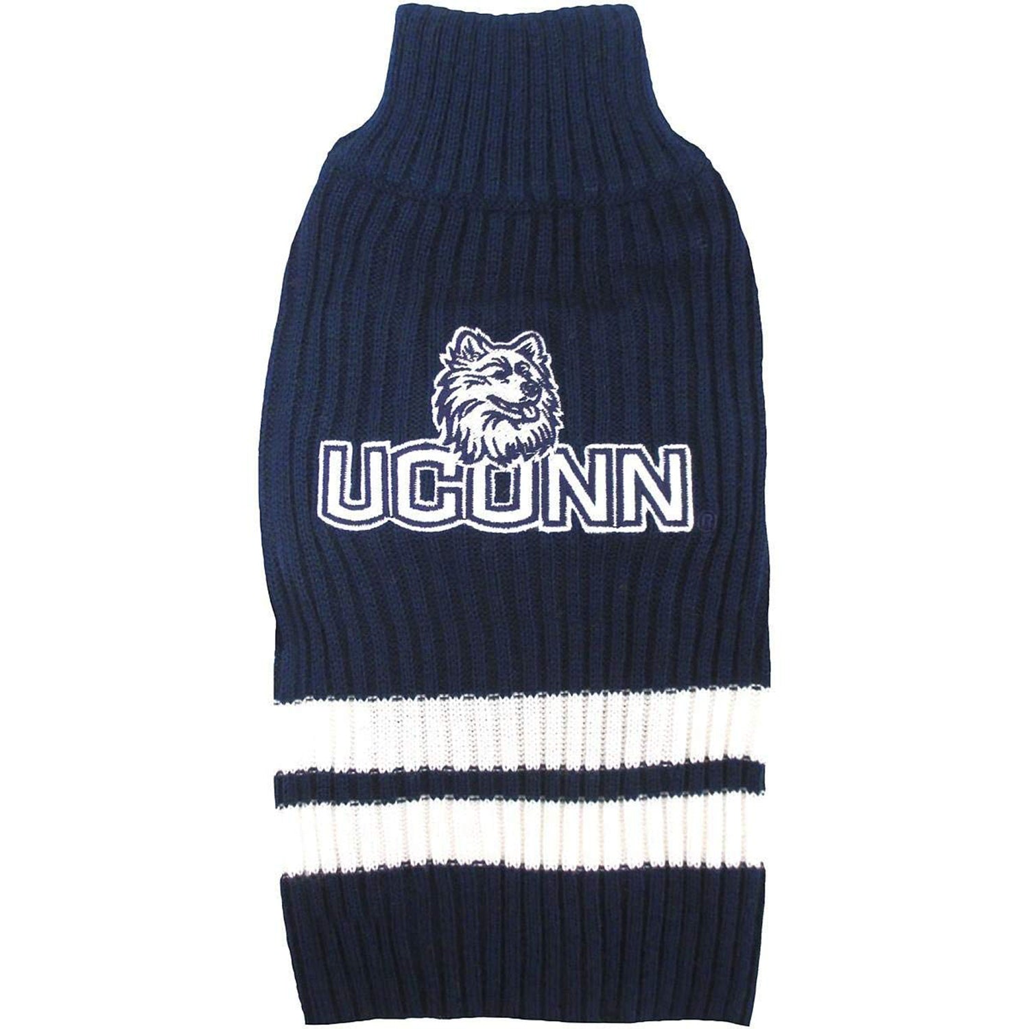 Pets First Collegiate Connecticut Huskies Pet Dog Sweater - Licensed 100% Warm Acrylic knitted. 44 College Teams， 4 sizes