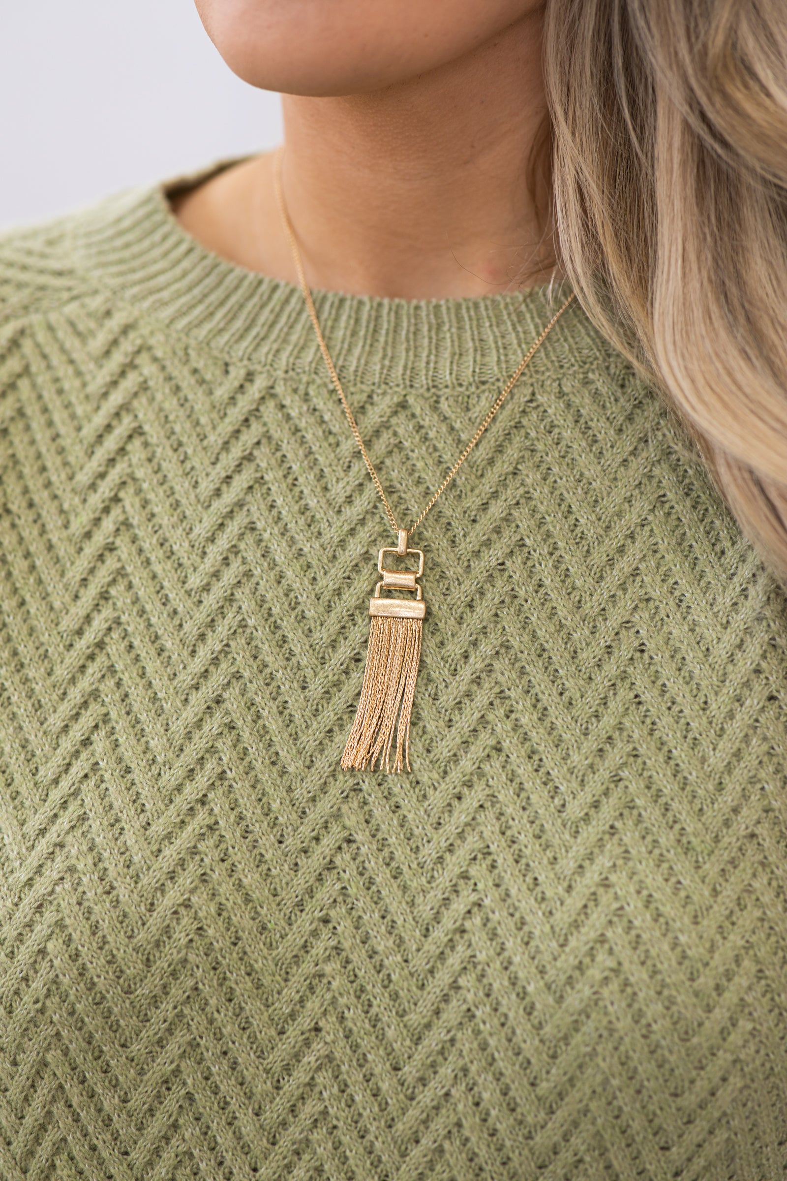 Gold Chain Link With Tassel Necklace