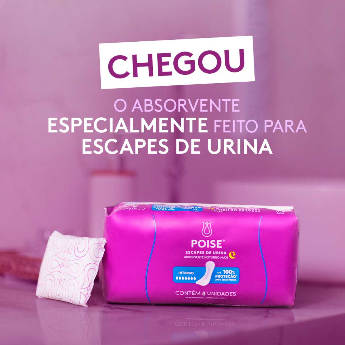 Absorvente sem Abas para Escapes de Urina Poise Noturno Maxi 8 Unidades