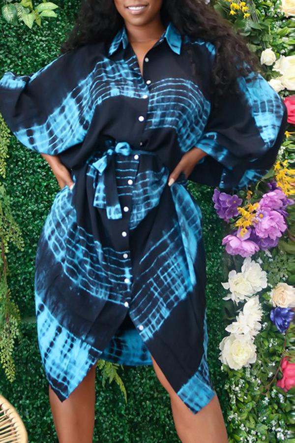 Tie-dye Print Irregular Shirt Dress