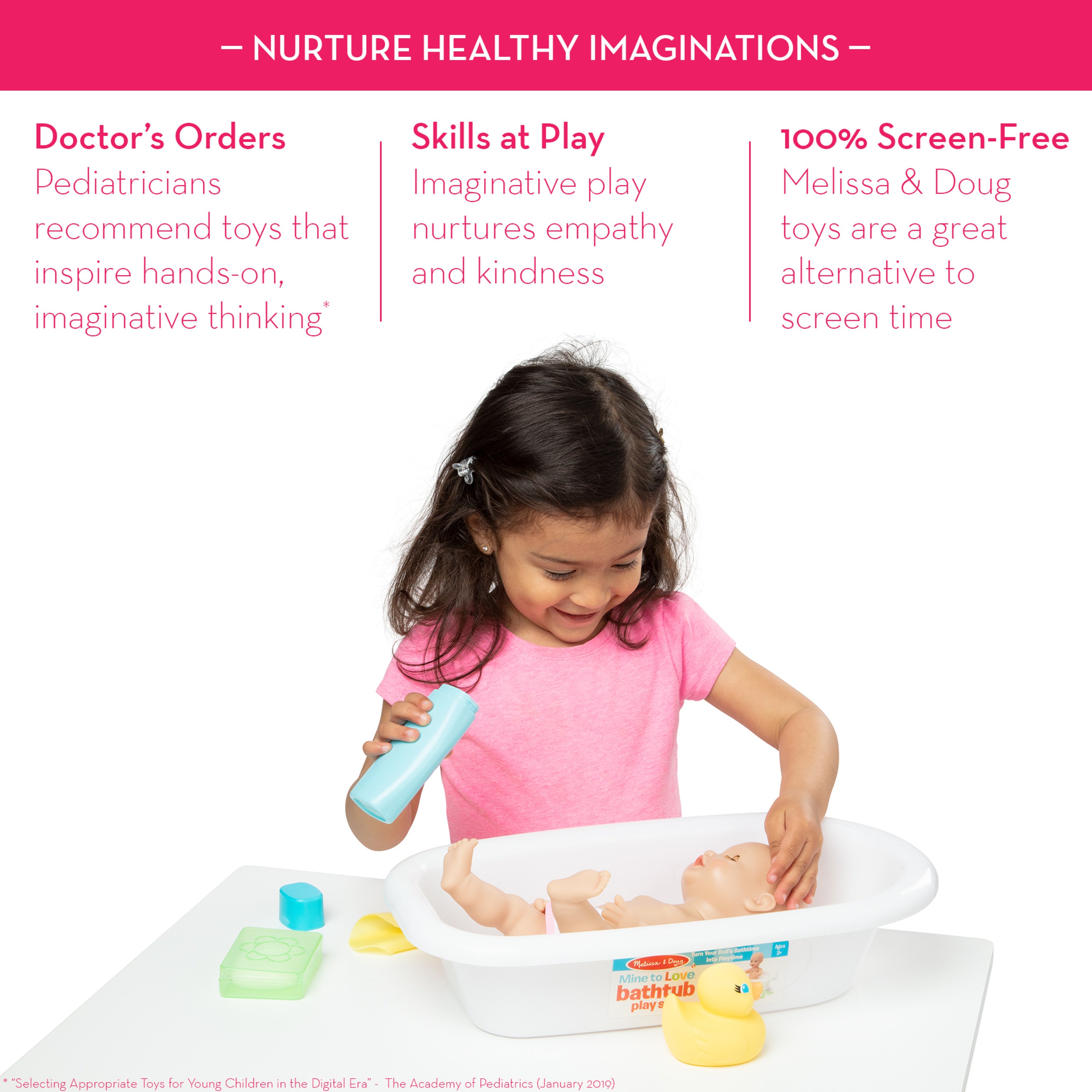 Melissa & Doug Mine to Love Baby Doll Bathtub and Accessories Set (6 pcs) - White