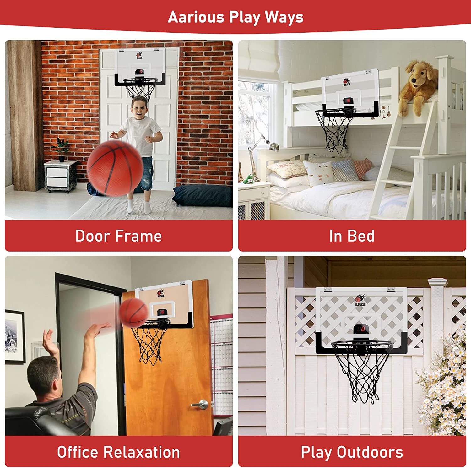 Cyfie Indoor Basketball Hoop Mini Door Basketball Hoop over the Door Backboard Rim with Scoreboard for Kids Adults