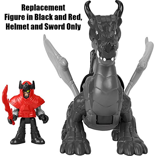 Replacement Parts for Fisher-Price Imaginext Royal Crusader's Dragon Playset - HCG50 ~ Replacement Figure in Black and Red， Helmet and Sword