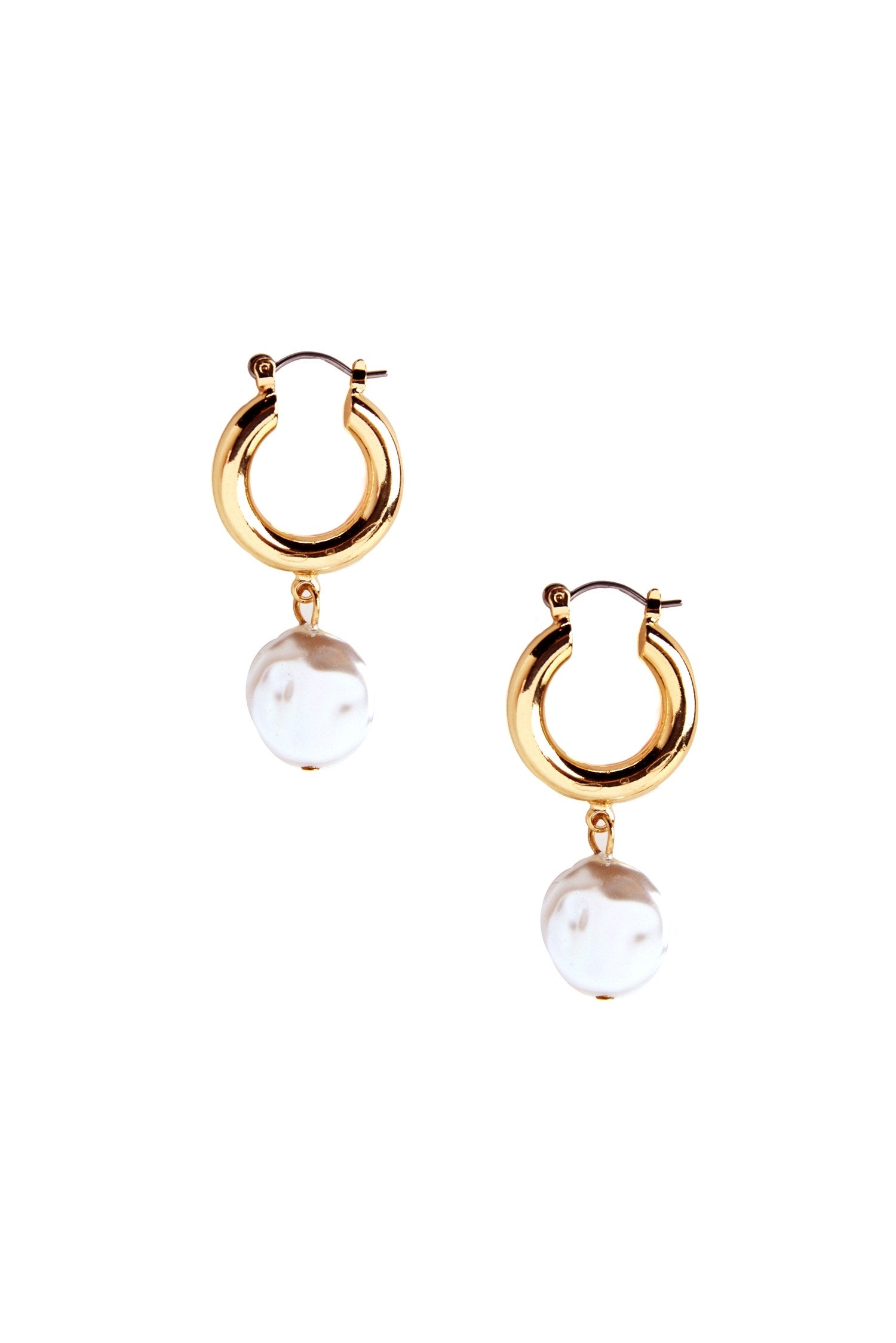 Tube Hoop Pearl Drop Earrings