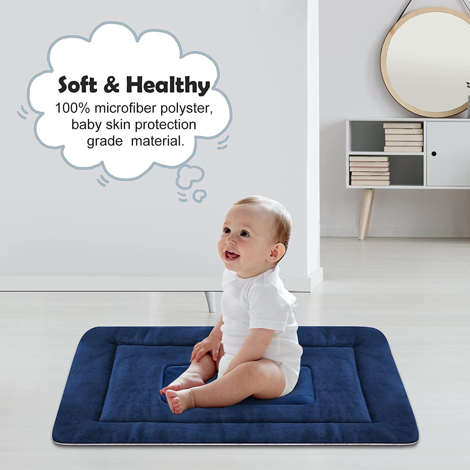 PROCIPE Pet Bed Washable Dog Crate Mat Anti-Slip Pads For Small Medium Dog 35 inch Blue