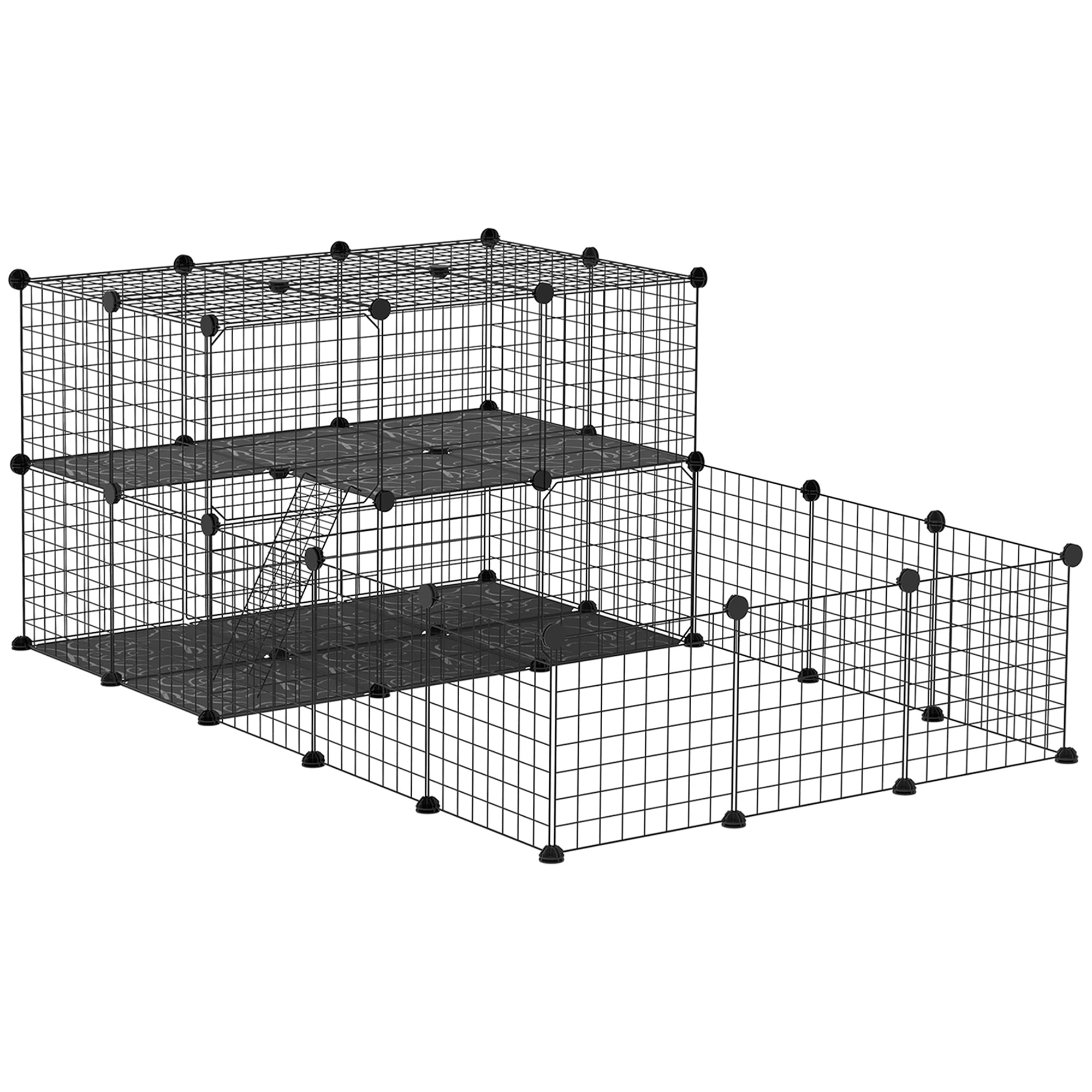 PawHut Pet Playpen with Door， Guinea Pigs Mesh Cage for Small Animal， Black