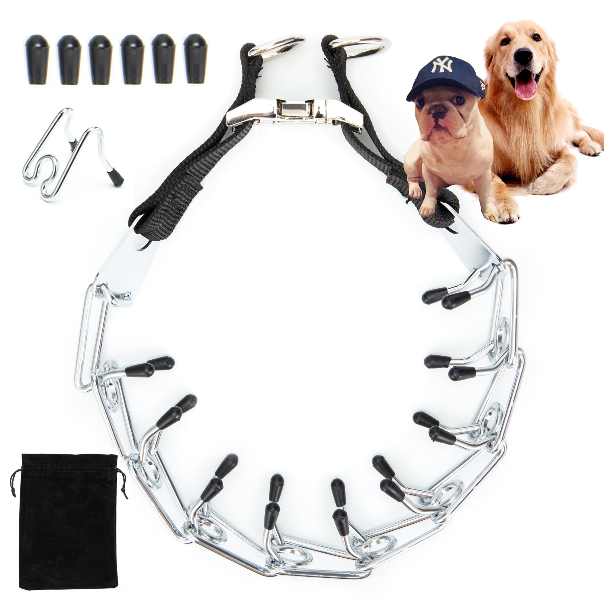 SAYFUT 24 inch Dog Prong Collar Stainless Steel Prong Collar with Buckle for Small Medium Large Dogs