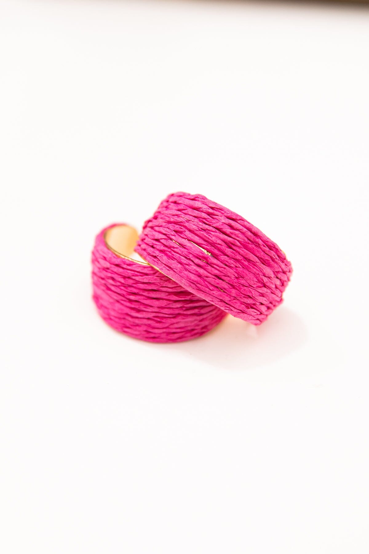 Hot Pink Raffia Small Hoop Earrings