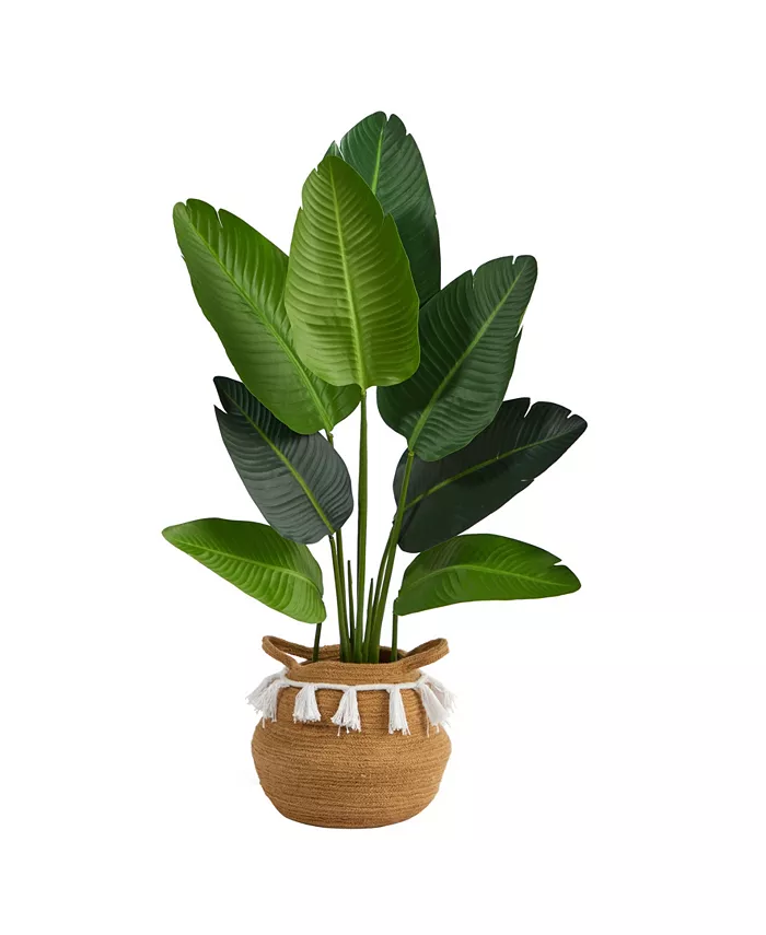 Nearly Natural 4' Travelers Palm Artificial Tree in Boho Chic Planter with Tassels