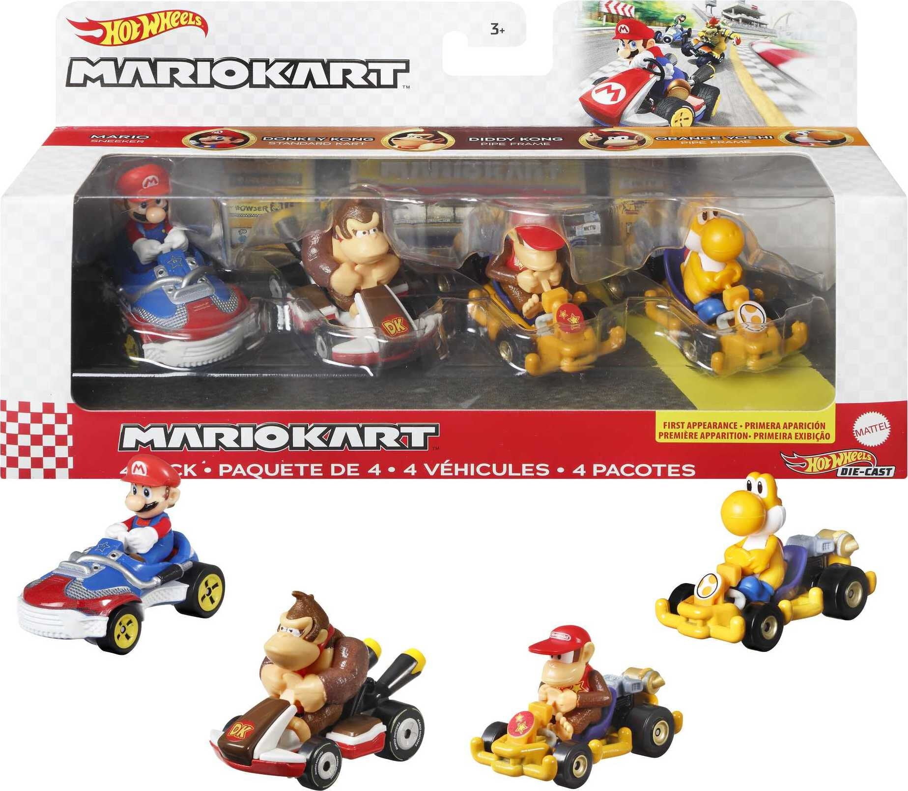 Hot Wheels Mario Kart Vehicle 4-Pack with 1 Exclusive Collectible Model