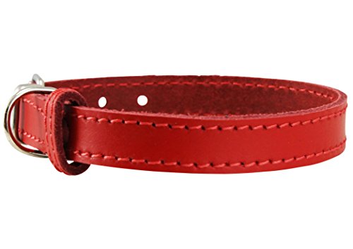 Genuine Leather Dog Collar for Smalles dogs and puppies 3 Sizes Red (Neck: 8