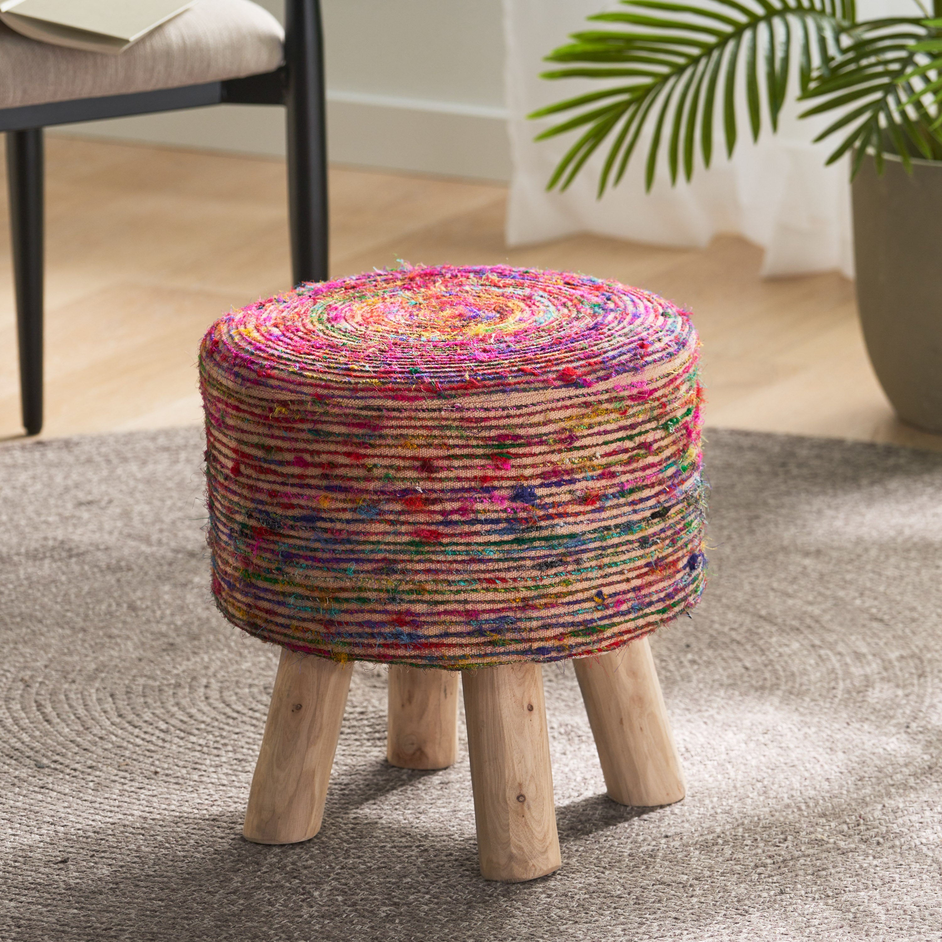 Maya Handcrafted Boho Silk Swirl Ottoman Stool
