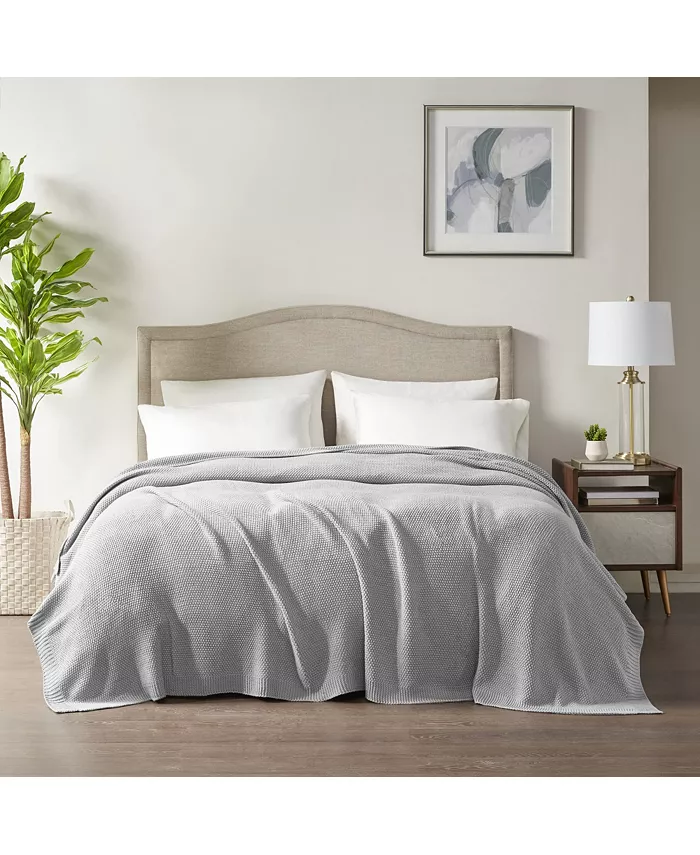 Gracie Mills Bree Cable Knit Throw Blanket for - Full Queen - Grey