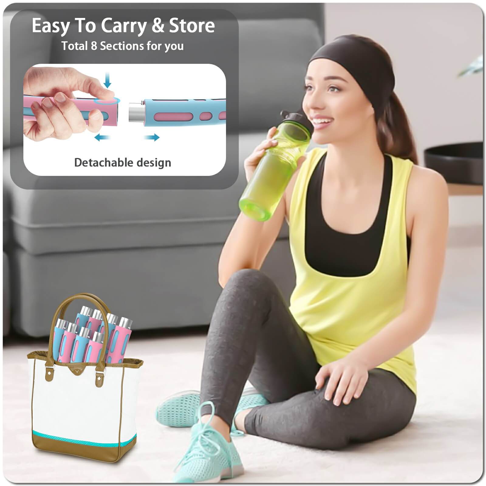 Feisi Sport Weighted Exercise Hoop - Detachable 8 Sections Stainless Steel Tube Sport Hoop and Adjustable Weight