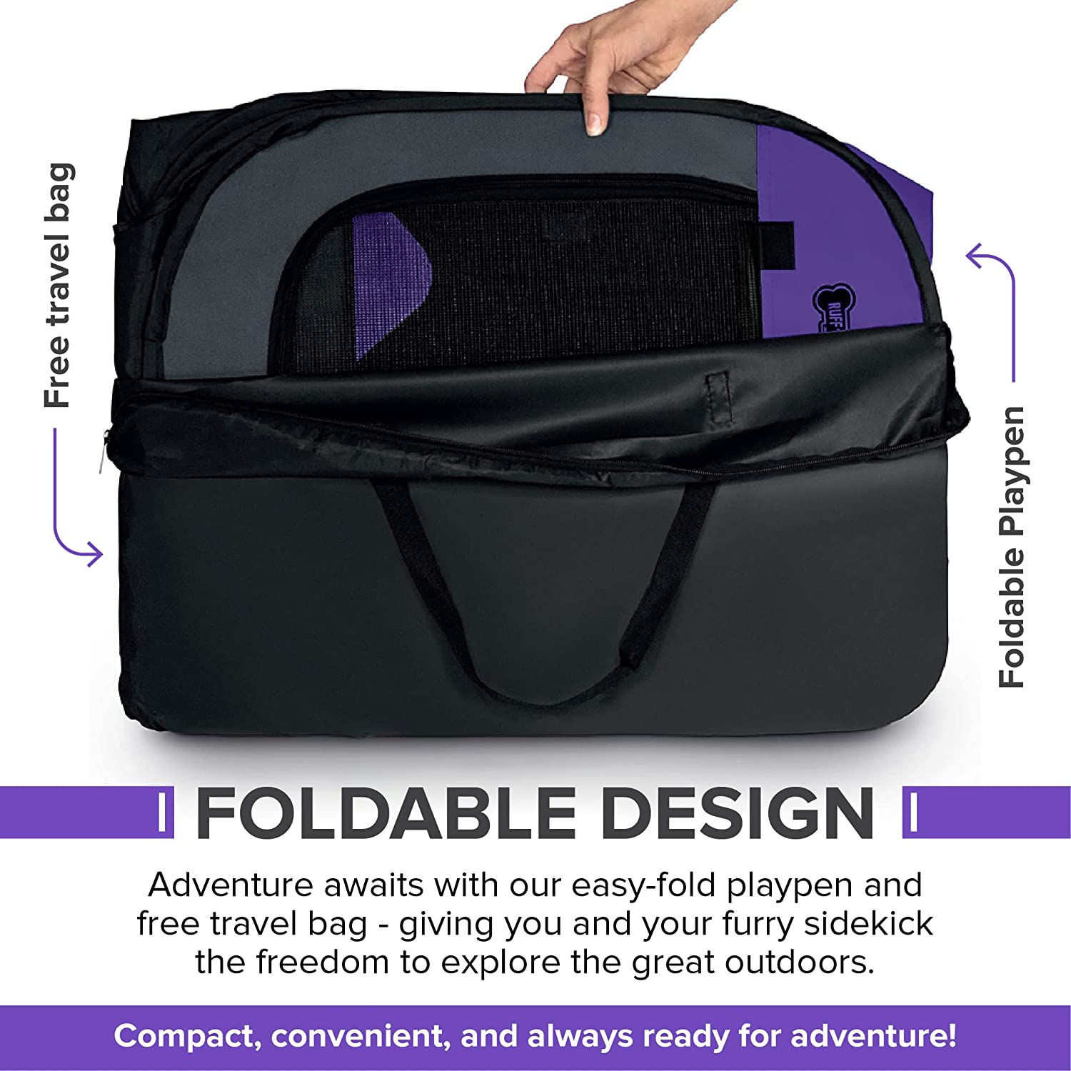 Ruff 'n Ruffus Portable Foldable Pet Playpen + Free Carry Case and Bowl | Indoor/Outdoor Water-Resistant Shade Cover