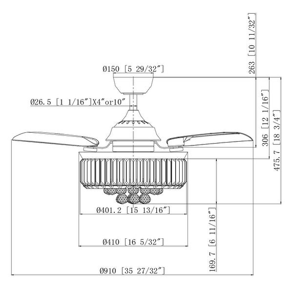 36-in Modern 3-Blade Chrome Retractable Crystal Ceiling Fan with Remote Control - 36-in W x 18.8-in H Shopping - The Best Deals on Ceiling Fans | 37799145
