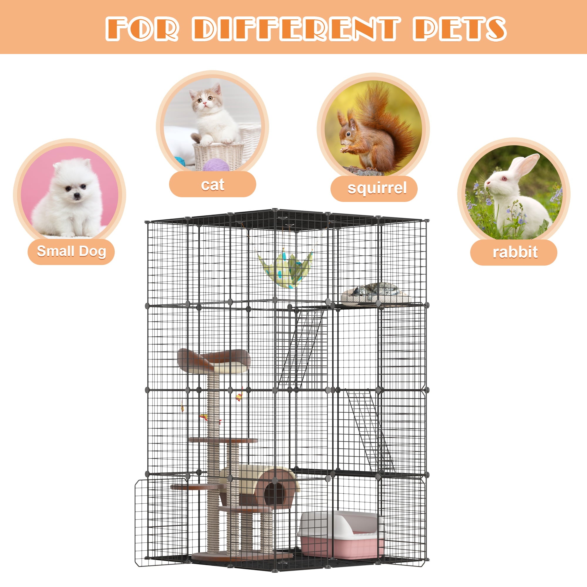 Coziwow Large DIY Cat Cage Playpen Pet Cage for Rabbit Small Animal Indoor， Black
