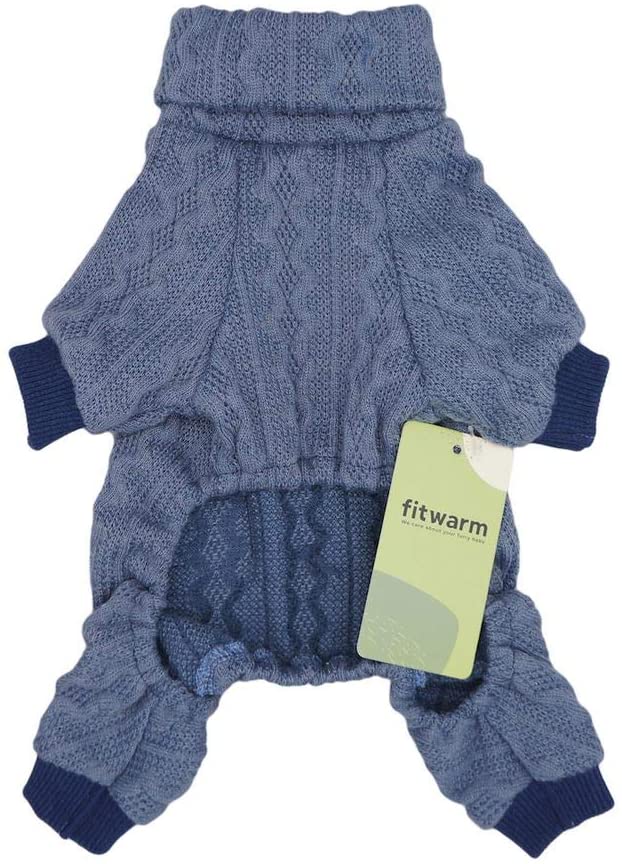Fitwarm Dog Sweaters Turtleneck Knitted Puppy Coat Dog Outfits Knitwear Pet Coats Cat Clothes Blue Small