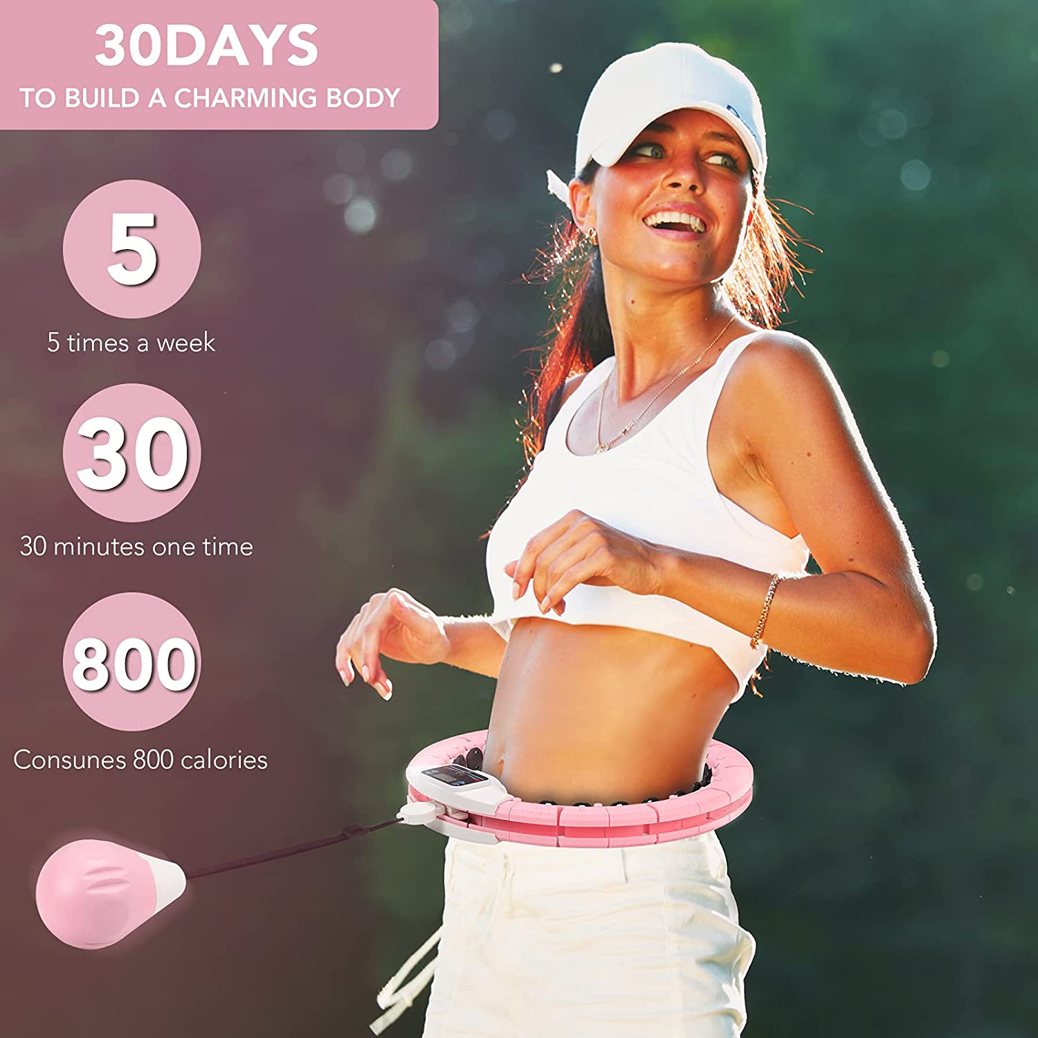 generic Weighted Hula Hoop， 360° Smart Hula Hoop for Exercise， Detachable Parts 3-Vibration Mode with Counter and Gravity Ball， Circle Adjustable Infinity Hula Hoops for Adults Weight Loss