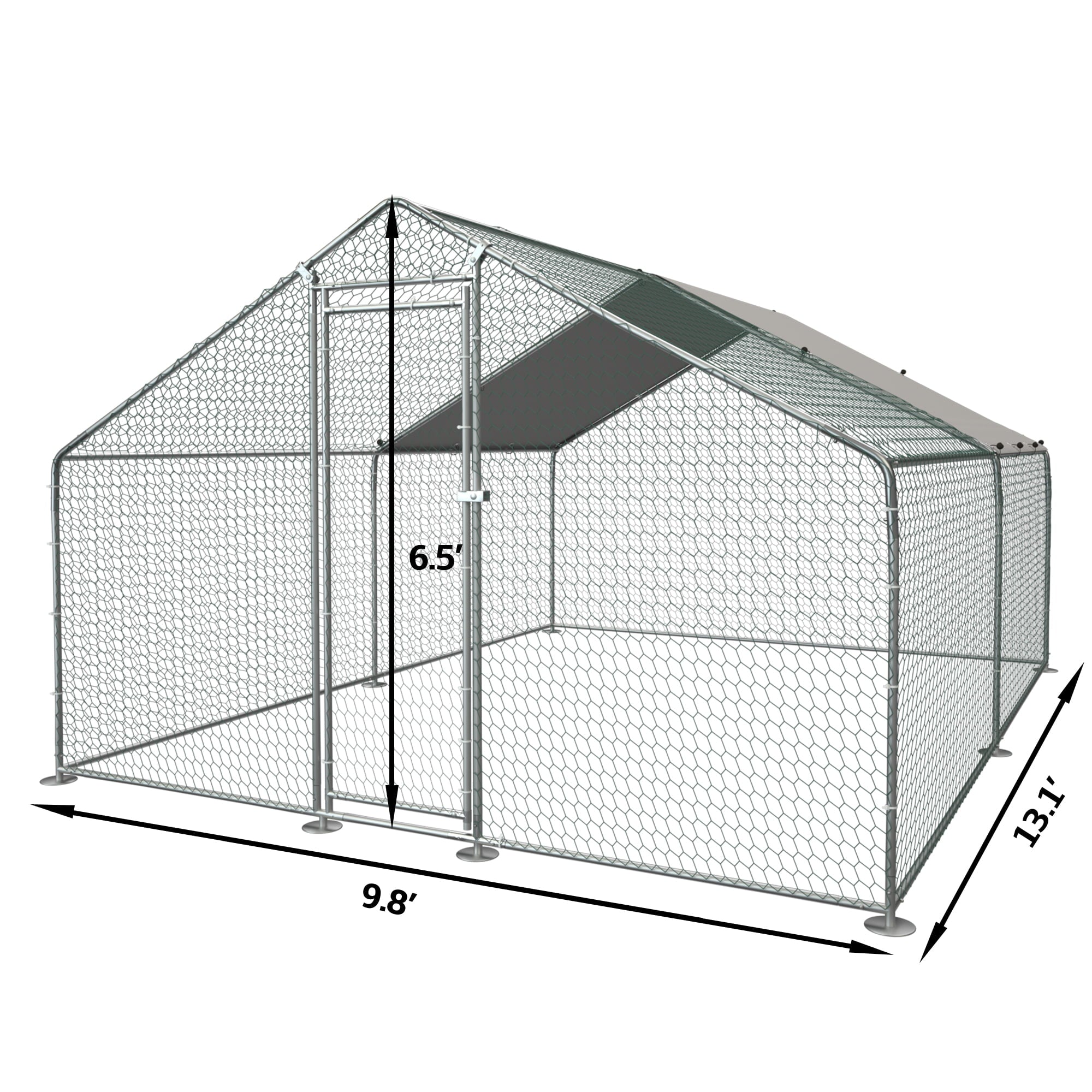 TOETOL Large Metal Chicken Coop， Walk in Poultry Cage Chicken Run with PE Cover