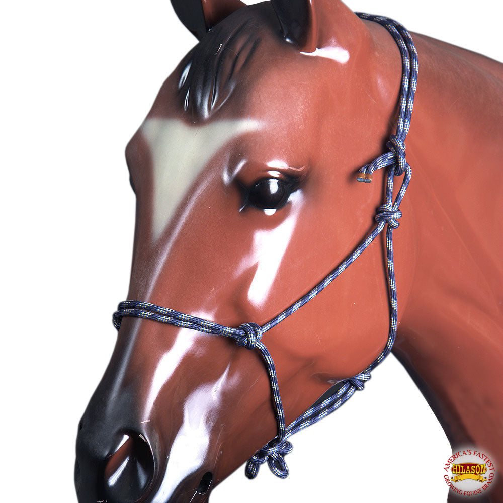 66BH Western Horse Halter 5/16 Braided Poly Rope Royal Blue Yellow Hilason