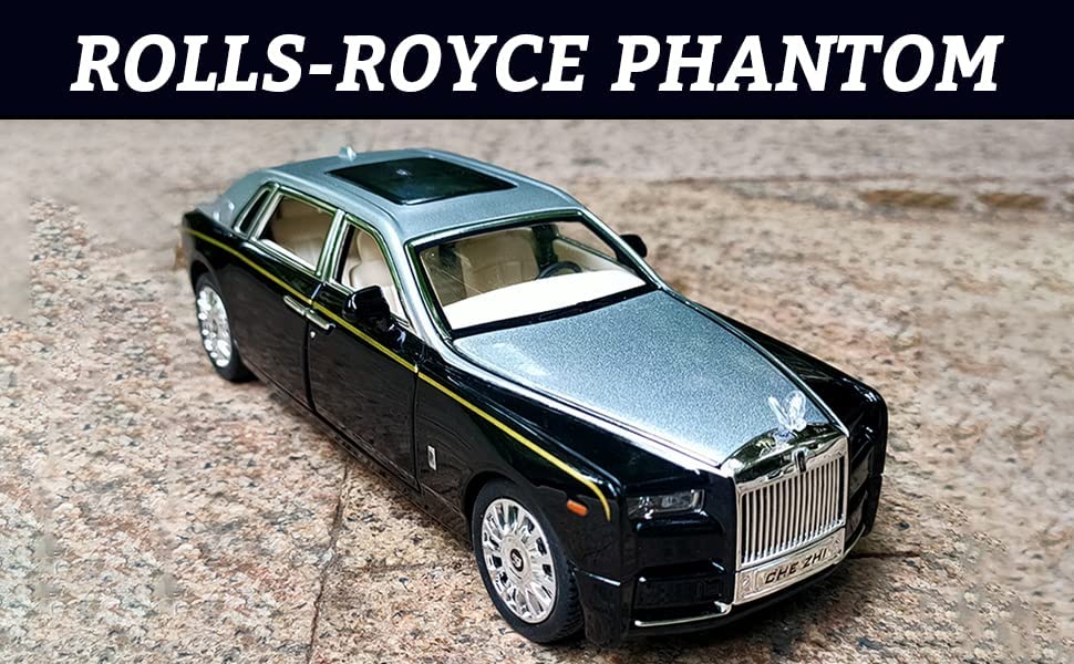 Cocobaby Upgrade Version -Exquisite car Model 1/24 Rolls-Royce Phantom Model Car，Zinc Alloy Pull Back Toy car with Sound and Light for Kids Boy Girl Gift. (Silver-Black)