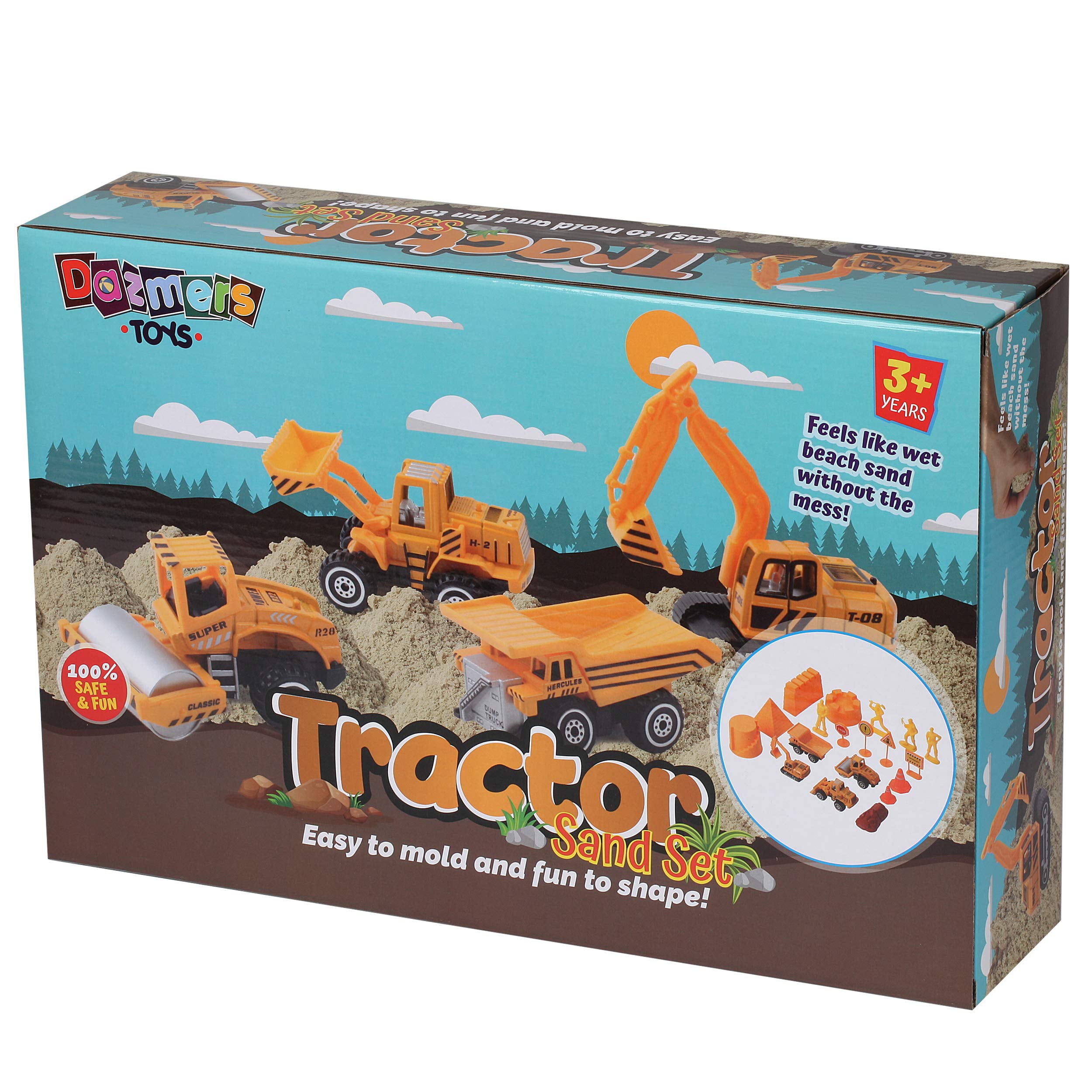 Dazmers | Tractor Sand Play Set Toy Sensory Bin For Kids With Lid 2 Lbs