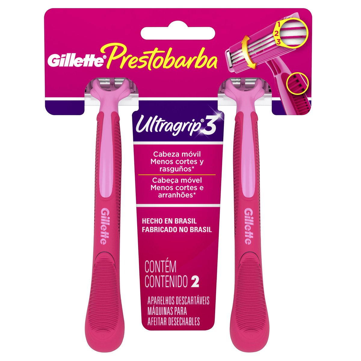 Aparelho de Depilar Descartavel Feminino Gillette Prestobarba UltraGrip3 2 unidades