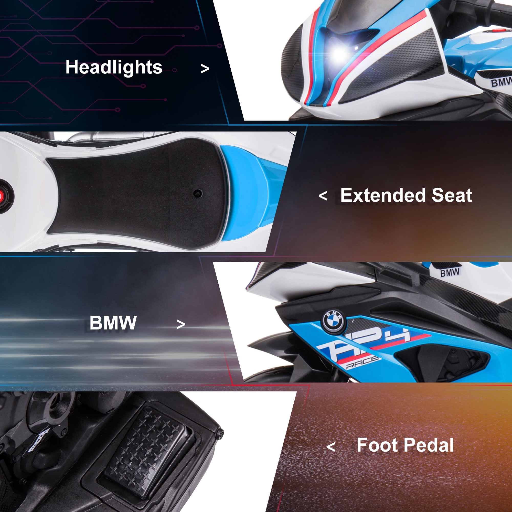 Aosom Licensed BMW HP4 Multi-Terrain Kids Motorcycle Ride-on Toy for Toddlers， Blue