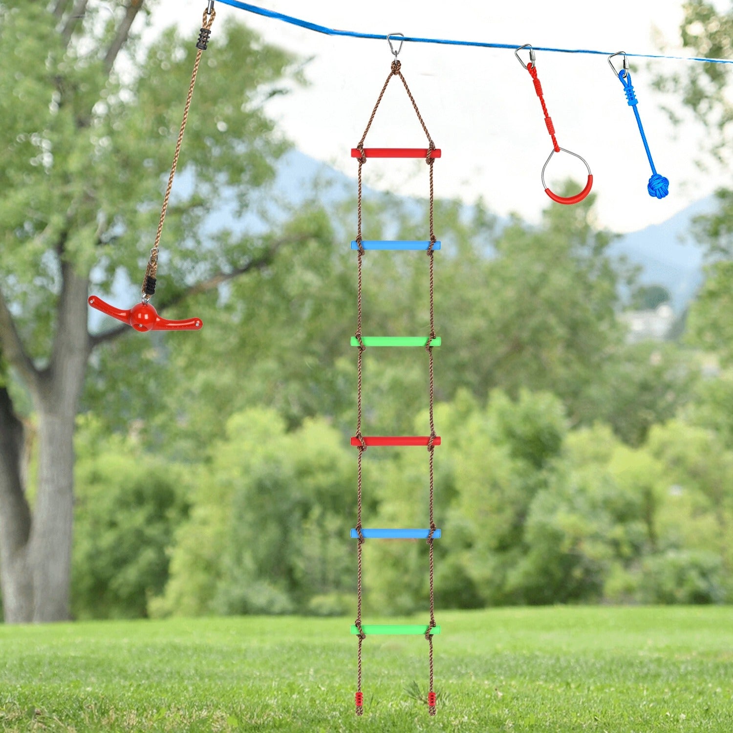 7.2 FT Rope Climbing Ladder; Backyard Playground Obstacle Course Set(Rainbow Color)