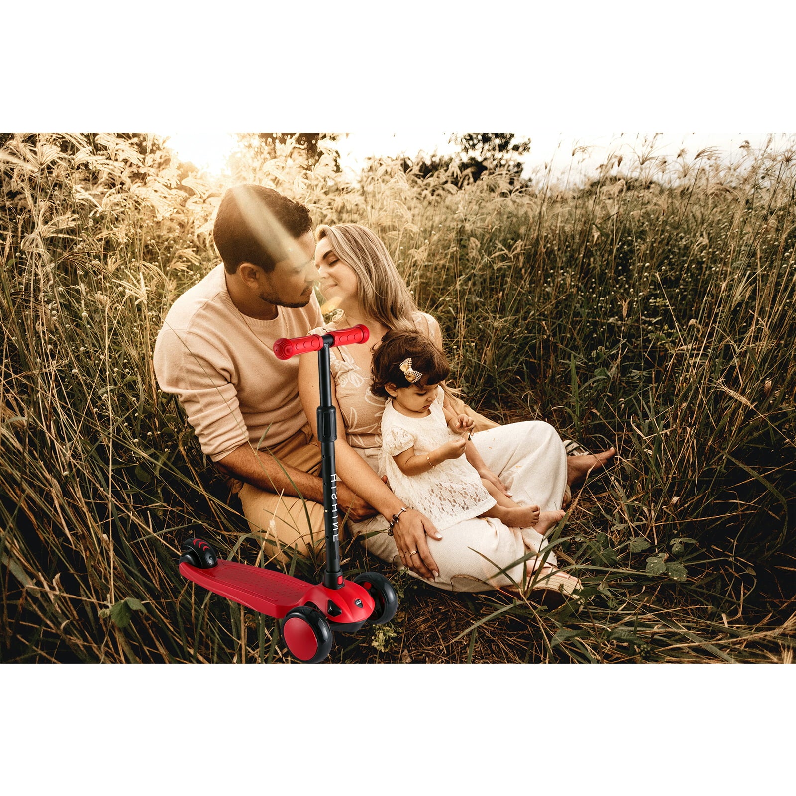 PRINIC 3 wheel kick scooter for kids and toddler 3-5 year old age， boys and girls， adjustable height， lean to steer， light up flashing wheels， wide deck， Red